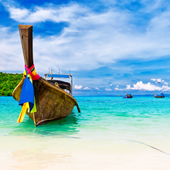 Long boat and tropical beach, Andaman Sea, Thailand