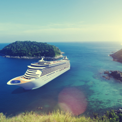Cruise Ship in the Ocean with Blue Sky Concept