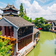 Chinese traditional architecture and canal in Shanghai Zhujiajiao water town