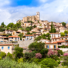 View of the village of Eus in Pyrenees-Orientales, Languedoc-Roussillon. Eus is listed as one of the 100 most beautiful villages in France