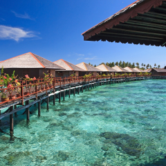 Sipadan Water Village 15 April 2018 : View of Sipadan water village resort at Mabul Island.

