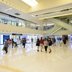 HONG KONG - NOVEMBER 02, 2015: interior of New Town Plaza. New Town Plaza is a shopping mall in the town centre of Sha Tin in Hong Kong. Developed by Sun Hung Kai Properties