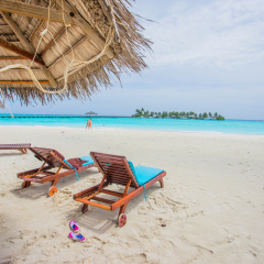 Seaside recliners in Yalong Bay, Sanya, Hainan Province
