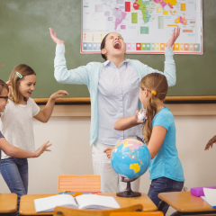 Pupils running wild in classroom at the elementary school