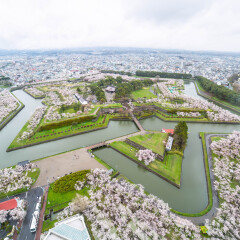 Goryokaku Park Top view  where is star of building for protect city build in 1855 and use a lot of worker to build its in Hakodate ,Hokkaido ,Japn
