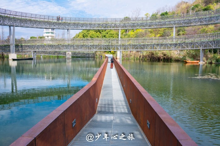 5米,站于水中栈道,游客