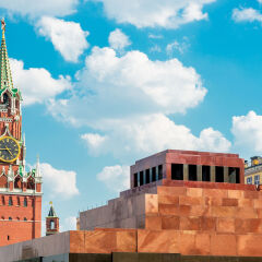 Lenin Mausoleum and Spasskaya Tower Red Square Moscow Russia