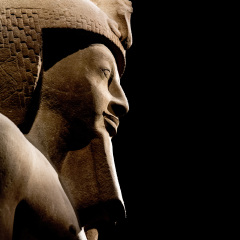 Pharaoh Horus Anubi egyptian gods dead religion symbol stone statue isolated on black
