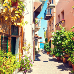 Beautiful street in Chania, Crete island, Greece. Summer landscape
