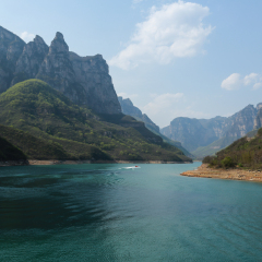 Turquoise stream along Yuntai mountain in Yuntaishan Geopark, Jiaozuo, Henan, China