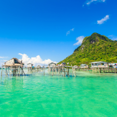 Beautiful landscapes view borneo sea gypsy water village in Bodgaya Island, Semporna Sabah, Malaysia.