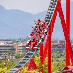 CATALONIA SPAIN - JUNE 2017: Europe’s newest theme park Ferrari Land, just an hour and a half down the sunny beach-lined coast from Barcelona. Part of PortAventura, Spain’s most popular amusement park