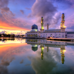 Kota Kinabalu City Mosque in Sunset at Borneo Sabah, Malaysia, soft focus blur