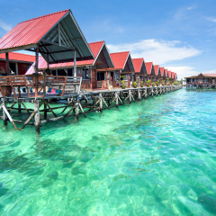 Bungalows on Mabul Island, Sabah, East Malaysia. 