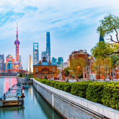 shanghai skyline and modern city skyscrapers at night