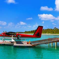 Seaplane at Maldives - nature travel background