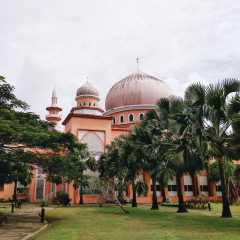 Sabah, Malaysia - November 21, 2017 : Beautiful landscape view of University Malaysia Sabah Mosque 