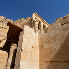 landscape of Valley of Deir el-Bahri with  Temple of Hatshepsut, Deir el-Bahari, Luxor, Thebes, Egypt