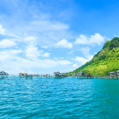 Beautiful landscapes view borneo sea gypsy water village in Bodgaya Island, Semporna Sabah, Malaysia.