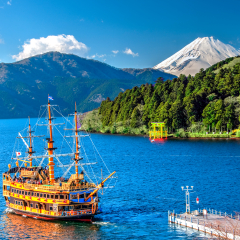 Hakone, Kanagawa, Japan - 2015 January 10 : Mount Fuji, Lake Ashi and Sightseeing Cruise 