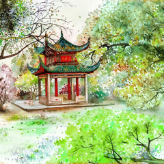 湖南长沙岳麓山爱晚亭春天风景画