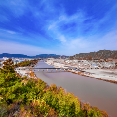 Tumen River Bund Landscape in Tumen City, Jilin Province