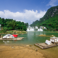 Ban Gioc Waterfall(Veitnam name) or Detian waterfall(Chinese name) Waterfall is the most magnificent waterfall in Vietnam, located in the border of Guangxi, China and Cao Bang , Vietnam.
