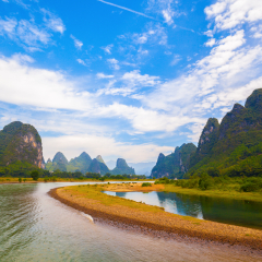 Lijiang river scenery. Guilin lijiang scenic area is the world's largest and most beautiful scenery of karst landscape recreational area. It is located in the Guilin, Guangxi, China.   