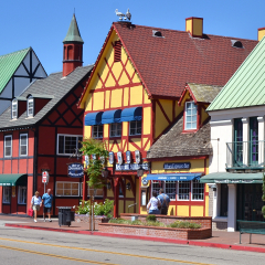Solvang, California/USA-June 27, 2018: A view of the Danish Village of Solvang located in northern Santa Barbara County, California.