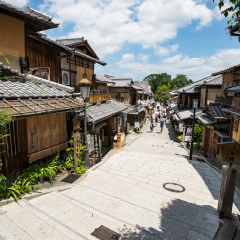 KYOTO, JAPAN - JULY 19, 2016: Japanese traditional shopping street, Ninenzaka in Kyoto.
