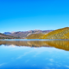 Landscape of Shangri-La in early spring, Shudu Hai Lake. Pudacuo National Park. It is a national park located in Shangri-La, Yunnan Province, China.