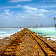 Old railway at Chaqia (Chakayan) salt lake, Qinghai, China