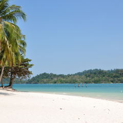 Beach on Beras Basah Island in Langkawi, Malaysia. 