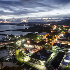 night view of cityscape in Kuah Town, Langkawi Island, Malaysia - long exposure technique applied