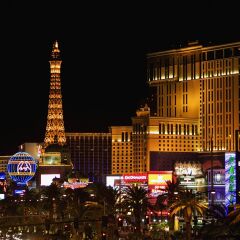 Buildings lit up at night, Las Vegas, Nevada, USA