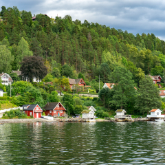 Huts and houses on the Oslo fjord in Norway.