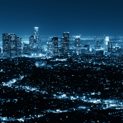 Los Angeles at night with urban buildings in BW