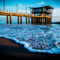 Beautiful sunrise at pier in Durban
