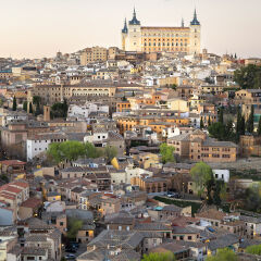 Spain, View of Toledo, Alcazar in the evening