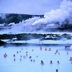 People bathing in Blue Lagoon, Reykjanes peninsula.