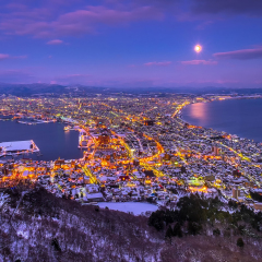 Twilight night view of Hakodate from Mount Hakodate, winter season, Hokkaido, Japan