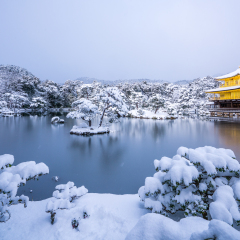 Kinkakuji temple and snow landscape,Kyoto,tourism of Japan