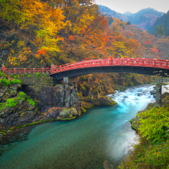 Shinkyo Bridge during autumn in Nikko, Tochigi, Japan