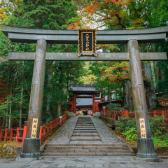 NIKKO, JAPAN - NOVEMBER 17, 2015: Nikko Futarasan shrine located between Tosho-gu shrine and Taiyu-in Mausoleum in the "Shrines and Temples of Nikko" - a UNESCO world heritage site