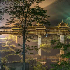 Nightshot  Wind and rain bridge  Cheng Yang , Sanjiang, China