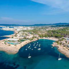 Aerial view of Port des Torrent, Ibiza.