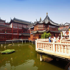 Bridge over a pond, Yu Yuan Gardens, Shanghai, China