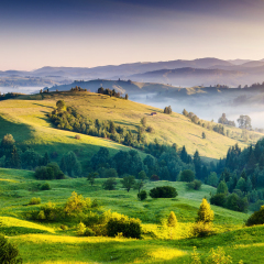 Majestic sunset in the mountains landscape. Dramatic sky. Carpathian, Ukraine, Europe. Beauty world.
