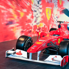 ABU DHABI, UNITED ARAB EMIRATES - March 28, 2013. Ferrari F1 race car on display at the Ferrari World amusement park at Yas Island, Abu Dhabi