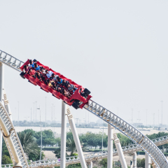 ABU DHABI, UAE - November 7,2015: Formula Rossa, the fastest roller coaster in the world in Ferrari World amusement park at Yas Island - Abu Dhabi UAE.